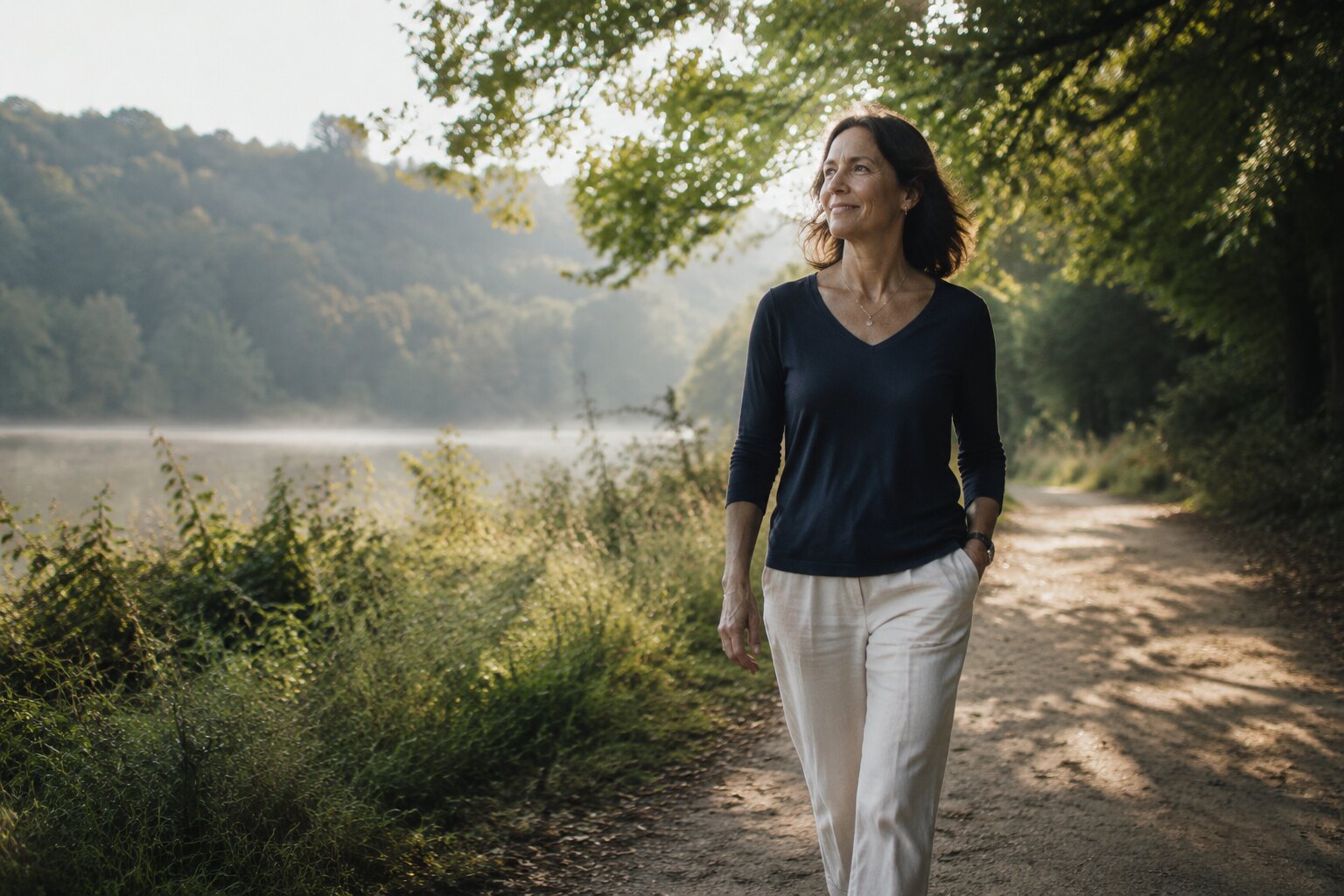 A person enjoying a calm walk outdoors